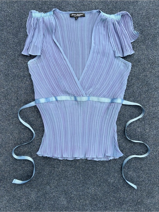 Betsey Johnson Tops - Betsey Johnson NY Vintage 90s Y2k Slate Blue Lavender Pleated Blouse Top